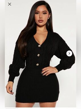 Fashion Nova Black Cable Knit Button-Front Sweater Dress